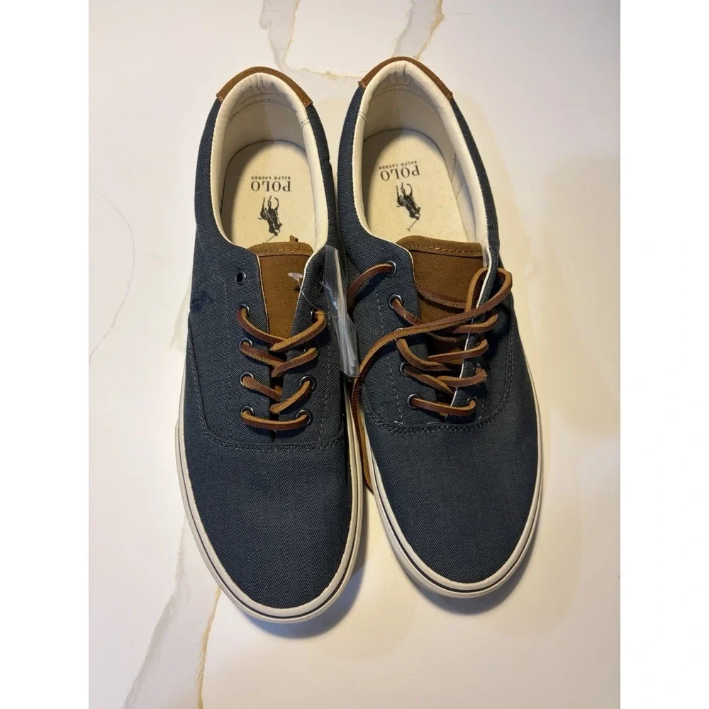 Polo Ralph Lauren Shoes Vaughn Athletic Canvas Navy Blue With Brown LacesSize 14